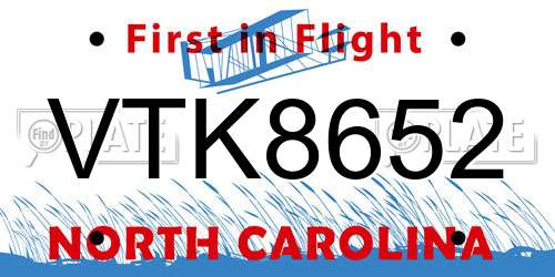 VTK8652 North Carolina License Plate