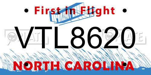 VTL8620 North Carolina License Plate
