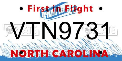 VTN9731 North Carolina License Plate
