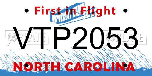 VTP2053 North Carolina License Plate