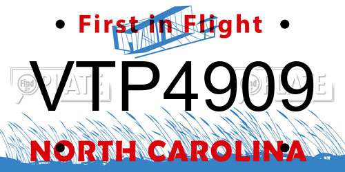 VTP4909 North Carolina License Plate