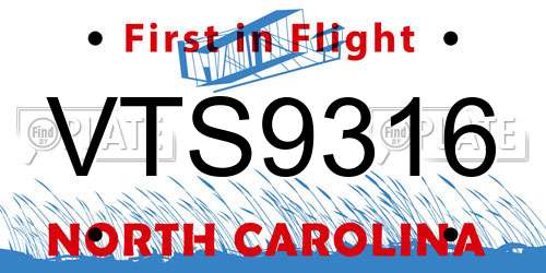VTS9316 North Carolina License Plate
