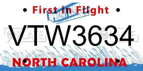 VTW3634 North Carolina License Plate