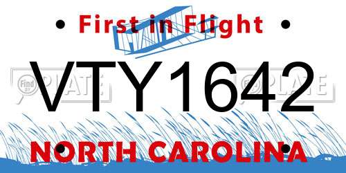 VTY1642 North Carolina License Plate