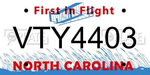 VTY4403 North Carolina License Plate