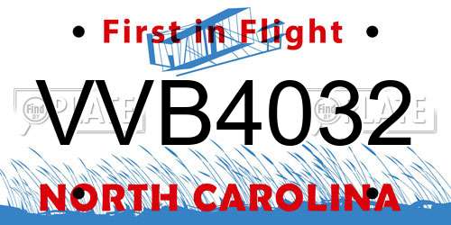 VVB4032 North Carolina License Plate
