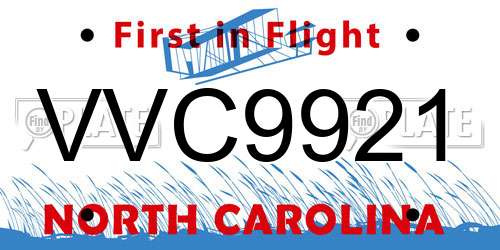 VVC9921 North Carolina License Plate