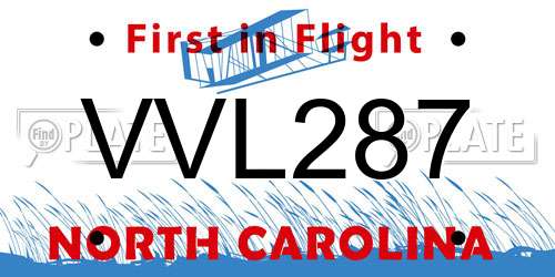 VVL287 North Carolina License Plate