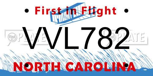 VVL782 North Carolina License Plate