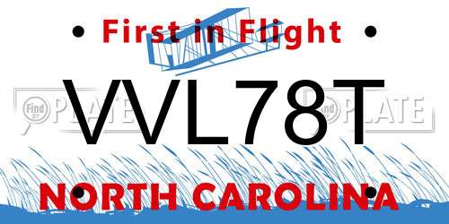 VVL78T North Carolina License Plate