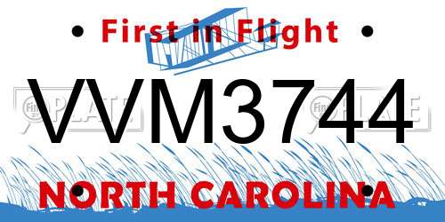 VVM3744 North Carolina License Plate