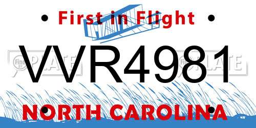 VVR4981 North Carolina License Plate