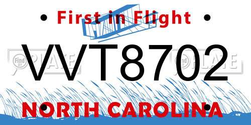 VVT8702 North Carolina License Plate