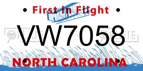 VW7058 North Carolina License Plate
