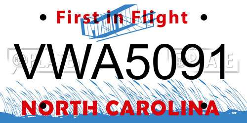 VWA5091 North Carolina License Plate