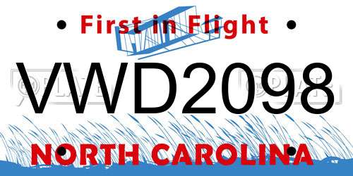VWD2098 North Carolina License Plate