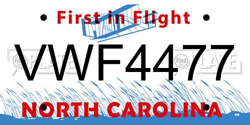 VWF4477 North Carolina License Plate