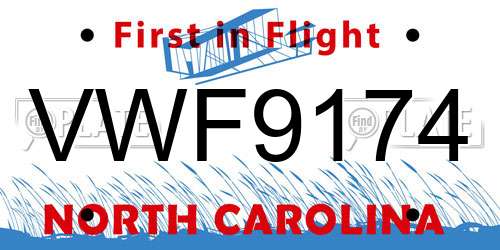 VWF9174 North Carolina License Plate
