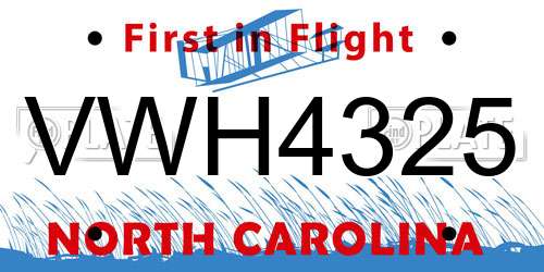 VWH4325 North Carolina License Plate