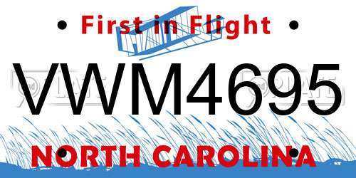 VWM4695 North Carolina License Plate