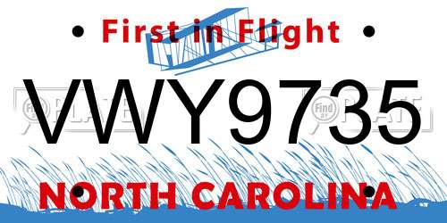 VWY9735 North Carolina License Plate