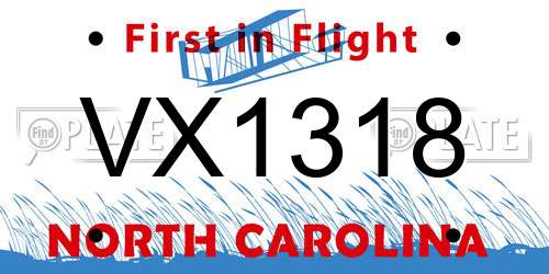 VX1318 North Carolina License Plate