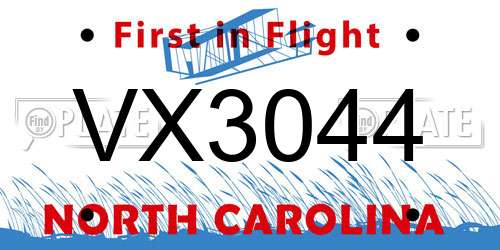 VX3044 North Carolina License Plate