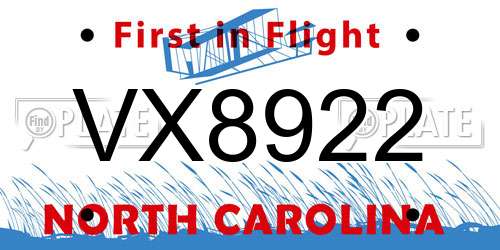 VX8922 North Carolina License Plate