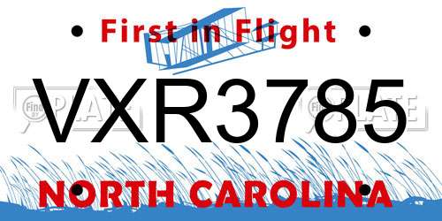 VXR3785 North Carolina License Plate
