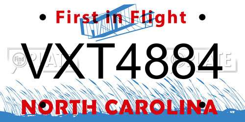 VXT4884 North Carolina License Plate
