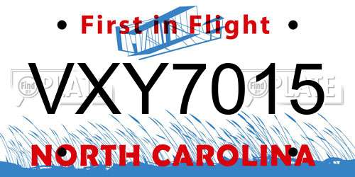 VXY7015 North Carolina License Plate