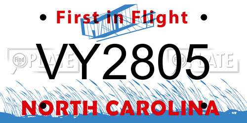 VY2805 North Carolina License Plate