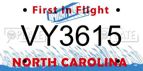 VY3615 North Carolina License Plate