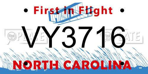 VY3716 North Carolina License Plate