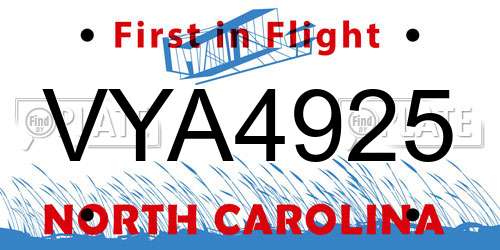 VYA4925 North Carolina License Plate