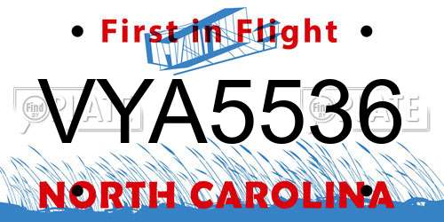 VYA5536 North Carolina License Plate