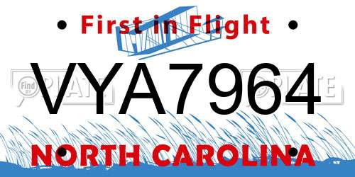 VYA7964 North Carolina License Plate