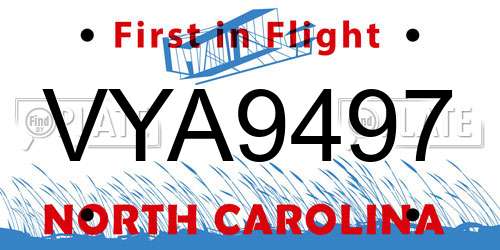 VYA9497 North Carolina License Plate
