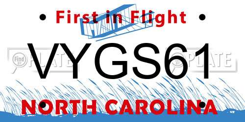 VYGS61 North Carolina License Plate