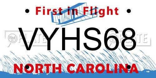 VYHS68 North Carolina License Plate