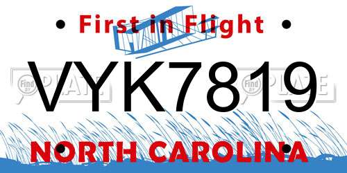 VYK7819 North Carolina License Plate