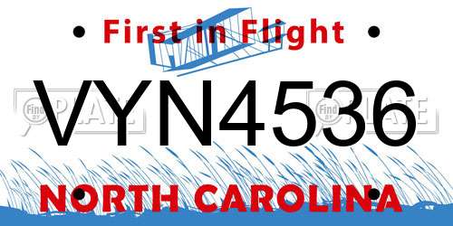 VYN4536 North Carolina License Plate