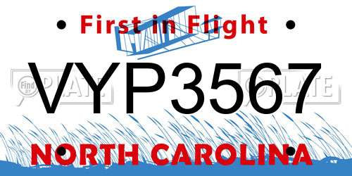 VYP3567 North Carolina License Plate