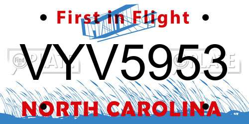 VYV5953 North Carolina License Plate
