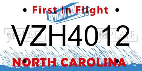 VZH4012 North Carolina License Plate