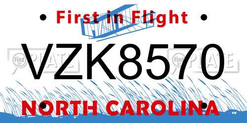 VZK8570 North Carolina License Plate