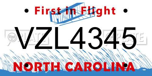 VZL4345 North Carolina License Plate
