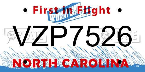 VZP7526 North Carolina License Plate