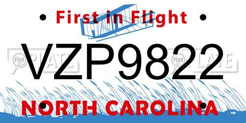 VZP9822 North Carolina License Plate