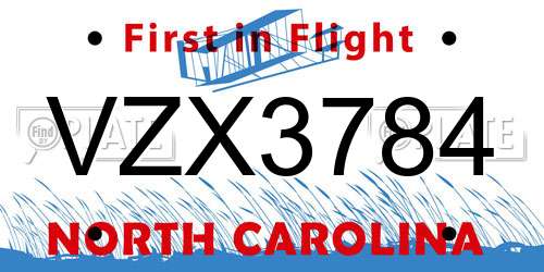 VZX3784 North Carolina License Plate